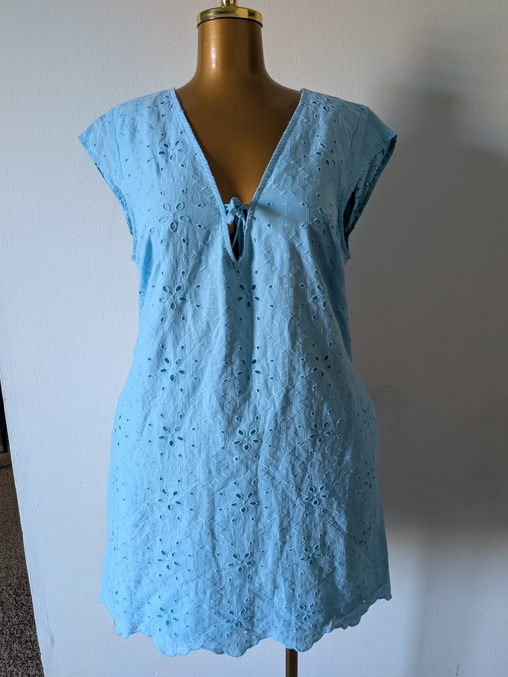 A New Day Light Blue Eyelet Tie-Front Tunic Dress-L